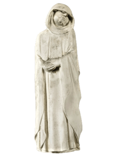Estatua de Llorón con capucha caída, escondiendo sus ojos en lágrimas y las manos unidas en oración