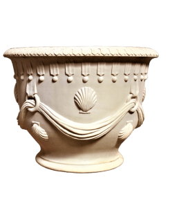 Macetero con drapeado de seda y conchas de vieira