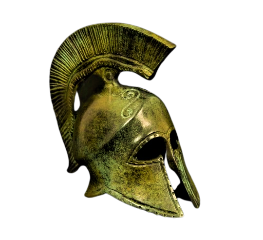 Corinthian helmet in bronze with snake symbol