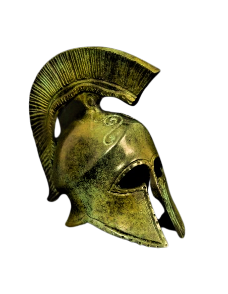 Casque corinthien antique en bronze avec symbole de serpent Casque corinthien antique en bronze avec symbole de serpent