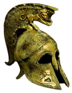 Casque spartiate avec lions en bronze