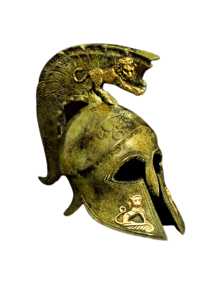 Casque spartiate avec lions en bronze