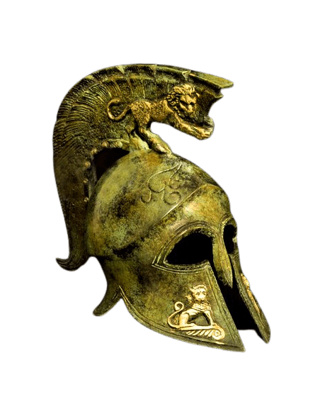 Spartan helmet with lions in bronze Spartan helmet with lions in bronze