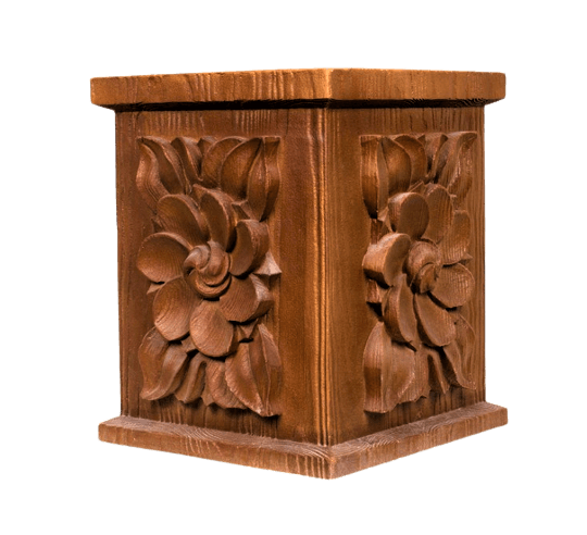 Planter decorated with flowers imitating carved wood