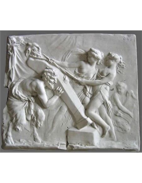 Bajo relieve Fauno y Bacante levantando la escultura del dios Pan, Claude Michel, conocido como Clodión.
