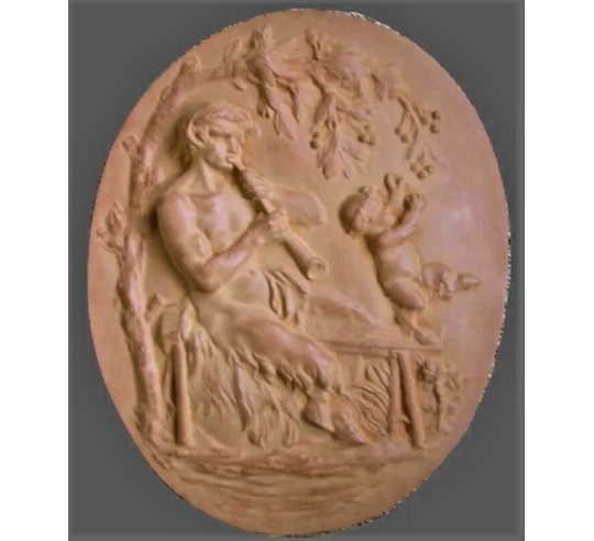 Médaillon Faune jouant de la flute et jeune...