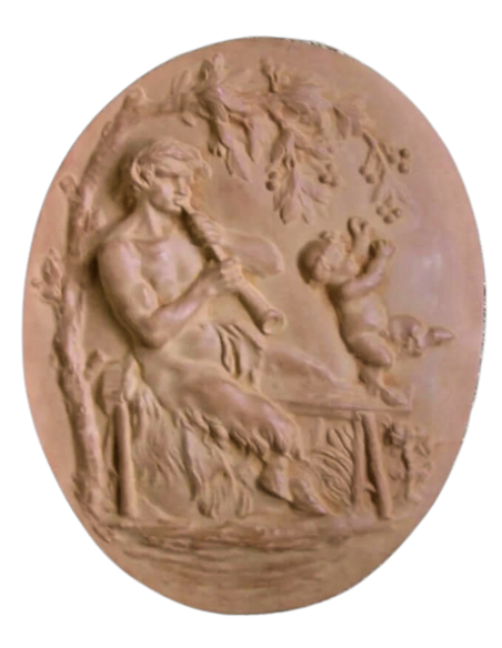 Médaillon Faune jouant de la flute et jeune faune dansant par Claude Clodion