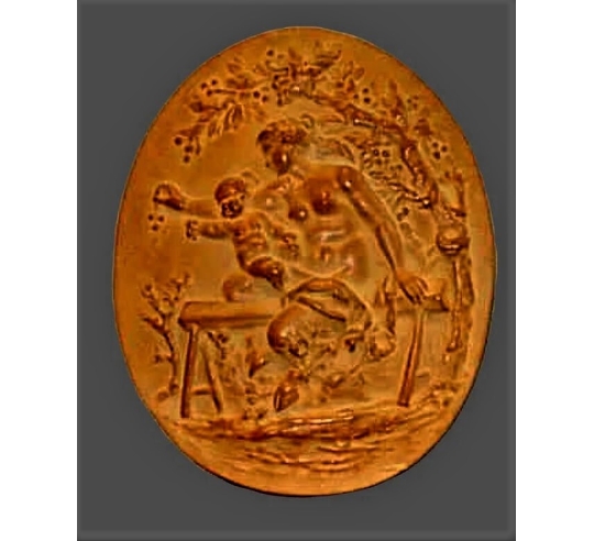 Medallion Female faun and her child picking...