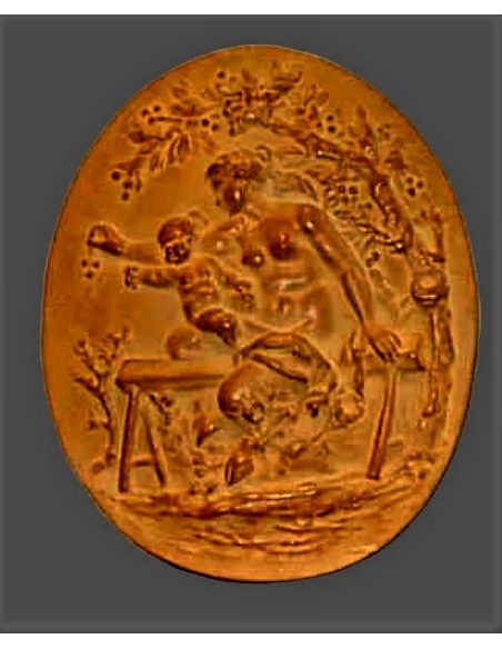 Medallion Female faun and her child picking cherries after Claude Michel, known as Clodion