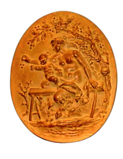 Médaillon Medaillon Faune féminin et son enfant cueillant...