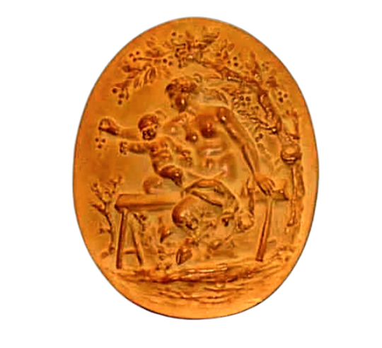 Medallón Fauno femenino y su hijo recogiendo cerezas según Claude Michel, conocido como Clodion
