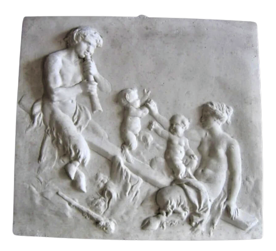 Bas relief of a couple of fauns playing with their two children, based on Claude Michel, known as Clodion