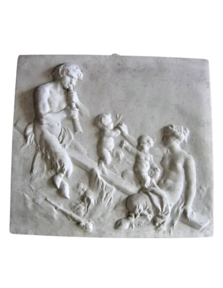 Bas relief couple de faunes jouant avec leurs-deux enfants, d'après Claude Michel, dit Clodion