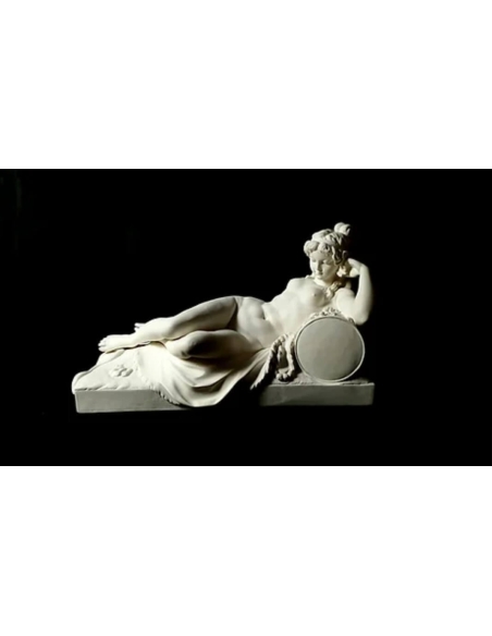 Statue of a nude woman lying on a lion skin by Claude Michel called Clodion