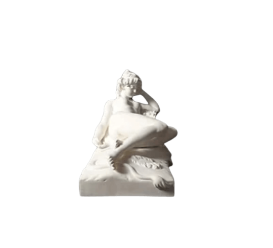 Statue of a nude woman lying on a lion skin by...