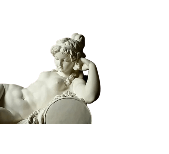 Statue of a nude woman lying on a lion skin by Claude Michel called Clodion