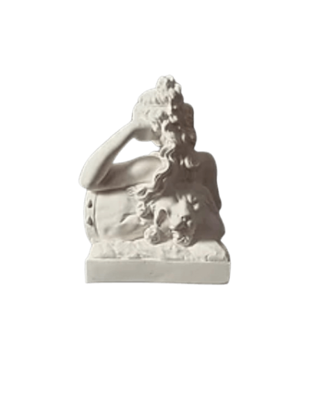 Statue of a nude woman lying on a lion skin by Claude Michel called Clodion