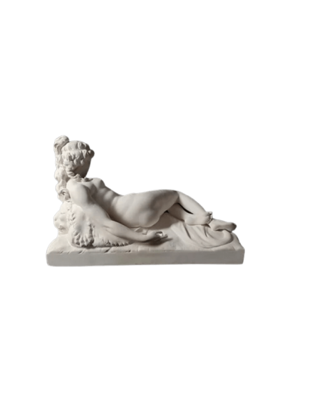 Statue of a nude woman lying on a lion skin by Claude Michel called Clodion