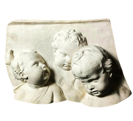 Bas relief of three young children's faces after François Duquesnois, known as the Flemish.