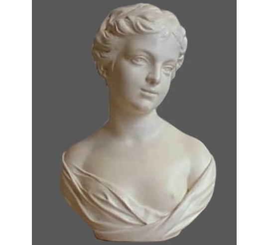 Bust of a shy young woman.