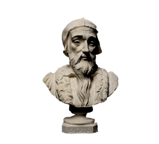 Bust of John Calvin.