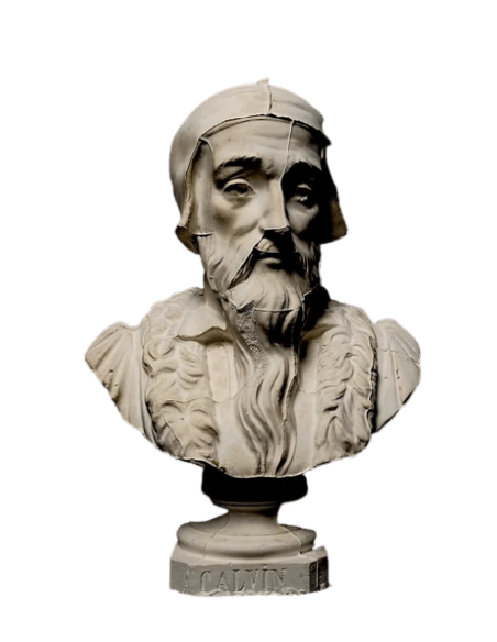 Bust of John Calvin.