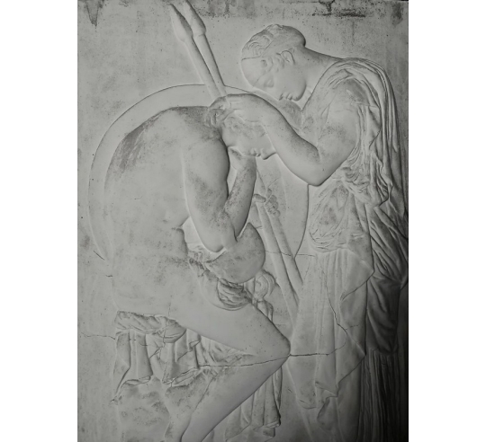 Low relief of Ethra or Æthra weeping over the...