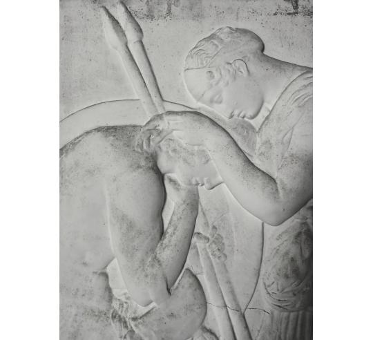 Low relief of Ethra or Æthra weeping over the...