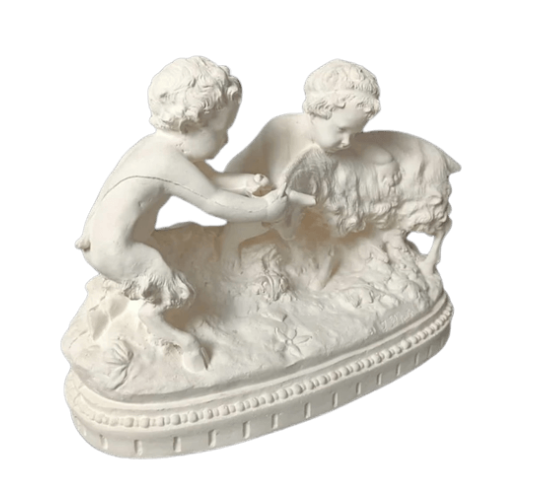 Estatuilla de jóvenes faunos jugando con un carnero según Joseph d'Asté