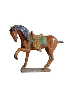 Statuette de Cheval de Guerre fougueux style Dynastie...