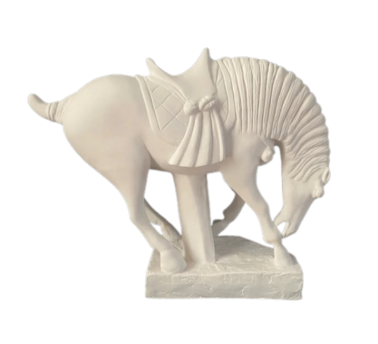 Statuette of a warhorse rearing in the style of the Tang dynasty, Chinese art.