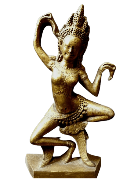 Statuette Apsara danseuse céleste main droite positionnée en Gyan moudra.