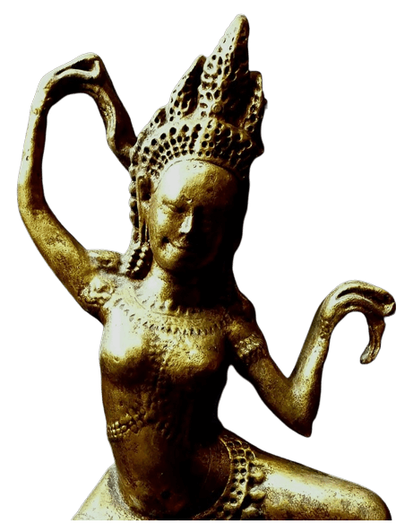 Statuette Apsara danseuse céleste main droite positionnée en Gyan moudra.