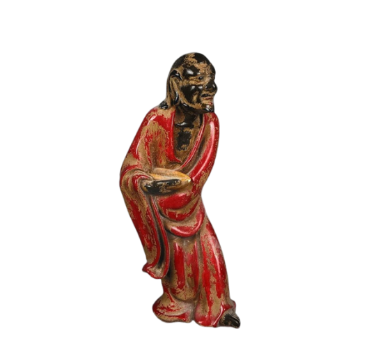 Estatuilla de un mendigo con su escudilla, estilo dinastía Ming, arte chino.