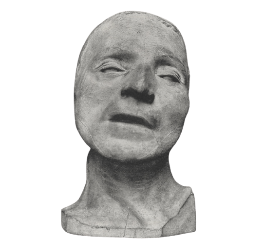 Máscara mortuoria de Jean-Paul Marat en su lecho de muerte.