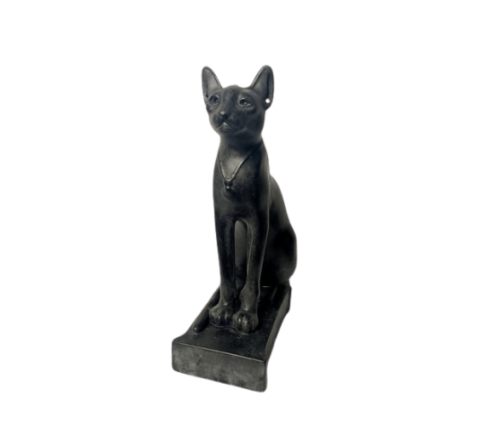 Statuette of the goddess Bastet with necklace,...