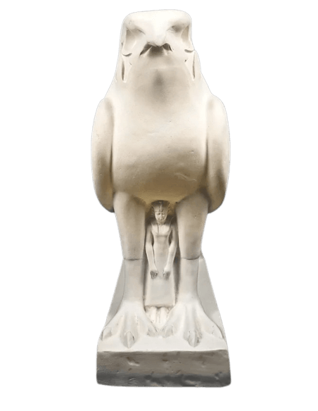 Statue of the god Horus protecting the Egyptian king Pharaoh Nectanebo II