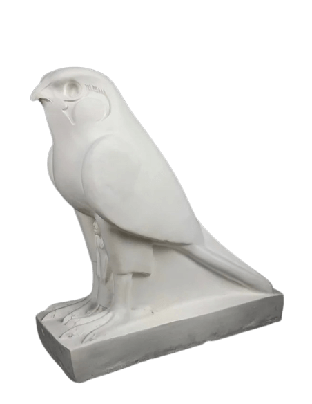 Statue of the god Horus protecting the Egyptian king Pharaoh Nectanebo II