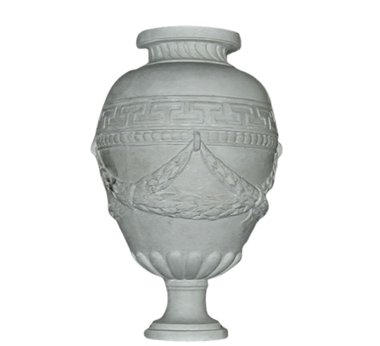 Gran jarrón de estilo imperio, decorado con guirnaldas y hojarasca.