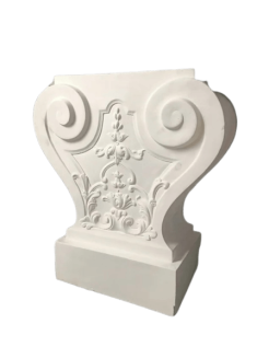 Leg of a garden bench decorated with floral motifs,...
