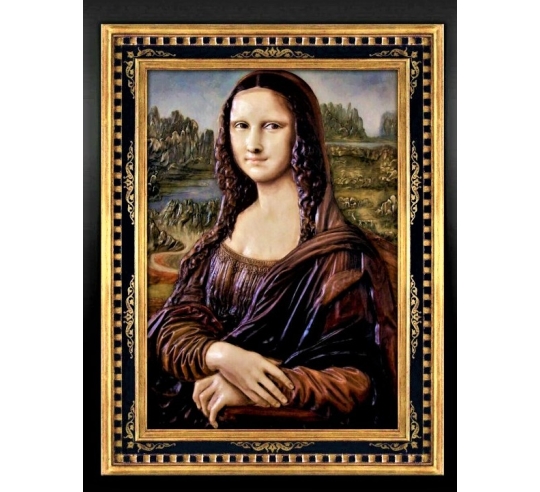 Tableau en relief de La Joconde ou Portrait de Mona Lisa d'après Léonard de Vinci.