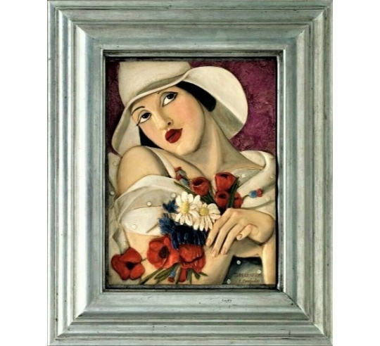 Relief painting "In the middle of summer" inspired by the work of Tamara de Lempicka.