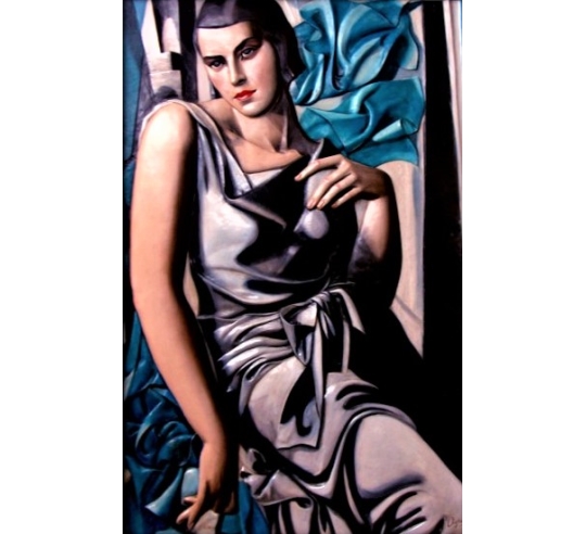 Relief painting "Portrait of Madame M" inspired by the work of Tamara de Lempicka.