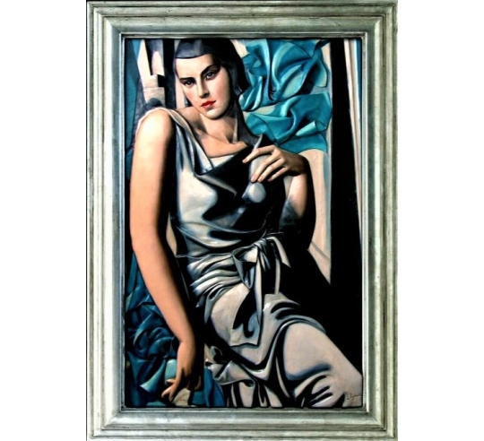 Relief painting "Portrait of Madame M" inspired by the work of Tamara de Lempicka.