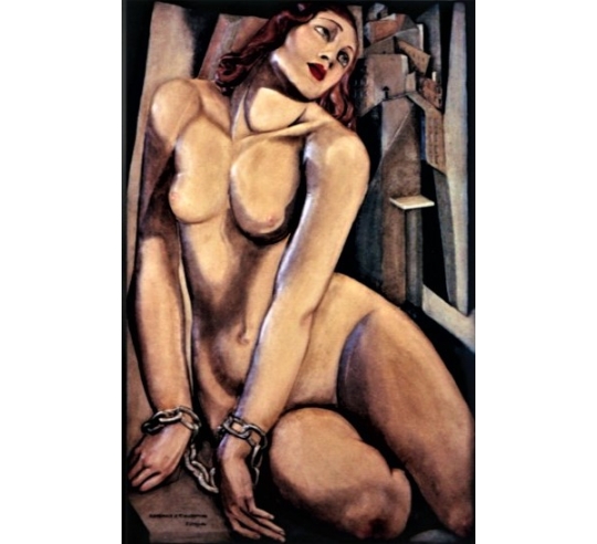 Relief painting "The slave or Andromeda" inspired by the work of Tamara de Lempicka.