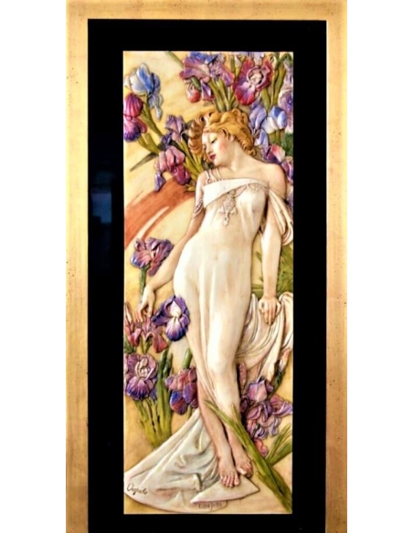Tableau en relief les Fleurs, l'Iris d'après Alphons Mucha.