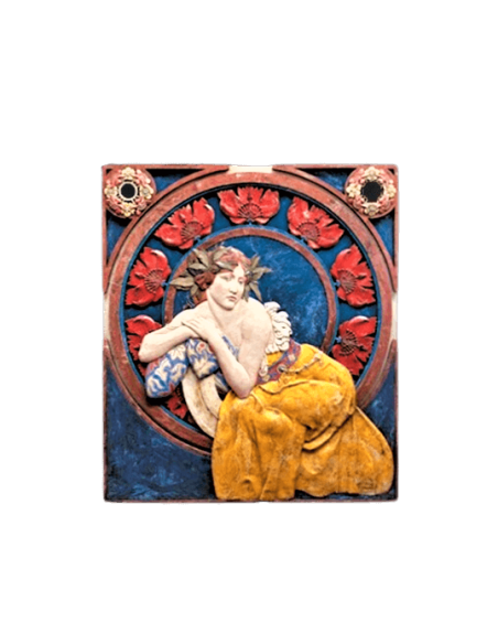 Tableau en relief la Femme avec des coquelicots d'après Alphons Mucha.