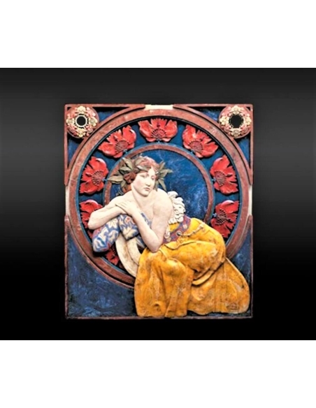 Tableau en relief la Femme avec des coquelicots d'après Alphons Mucha.