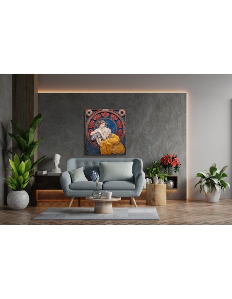 Tableau en relief la Femme avec des coquelicots d'après Alphons Mucha.