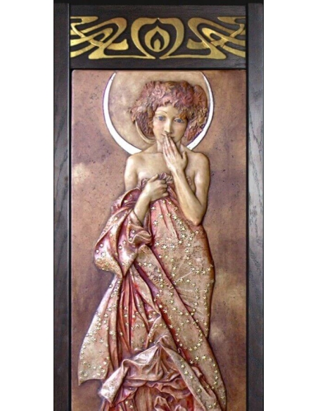 Tableau en relief les Étoiles,  Clair de lune d'après Alphons Mucha.